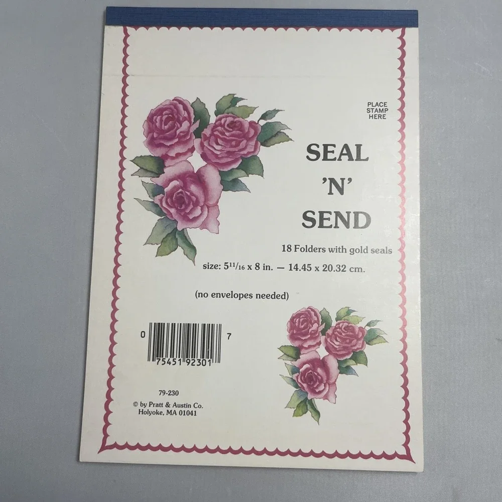 PRATT & AUSTIN‎ Seal N Send Foldover Note Set 11 Notes 24 Gold Seals Pink Roses